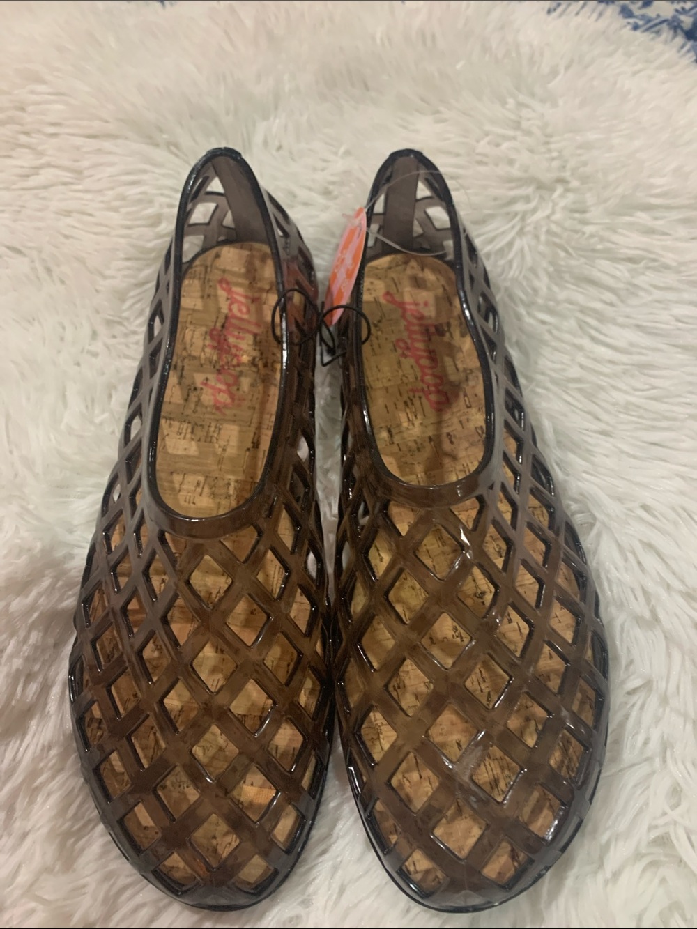 Jellypop Brown Lattice Cutout Jelly Flats